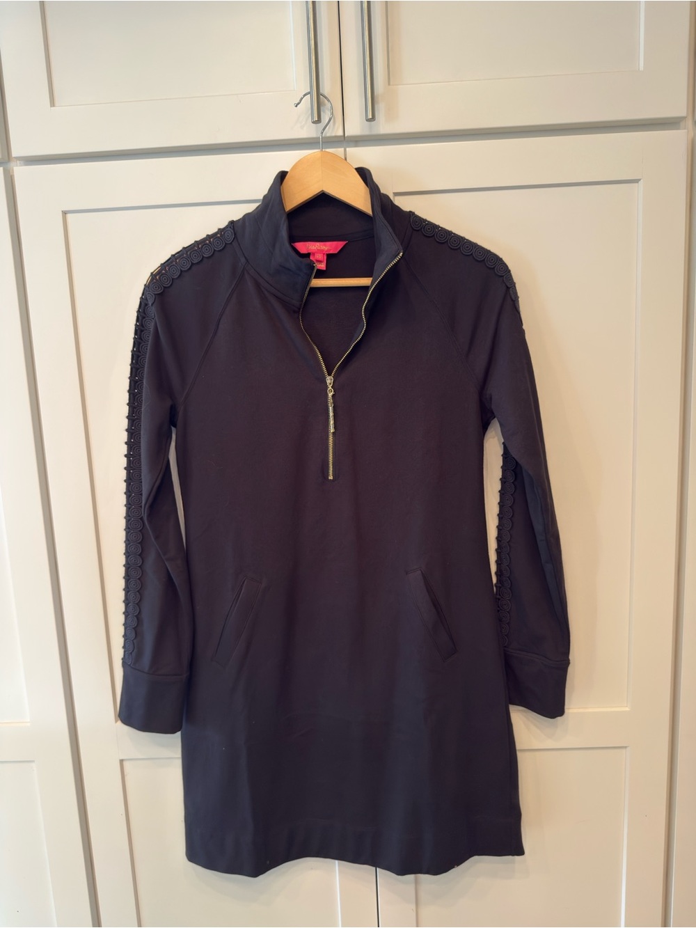 Lilly Pulitzer Skipper Popover Dress Black Lace Trim Sleeve XS